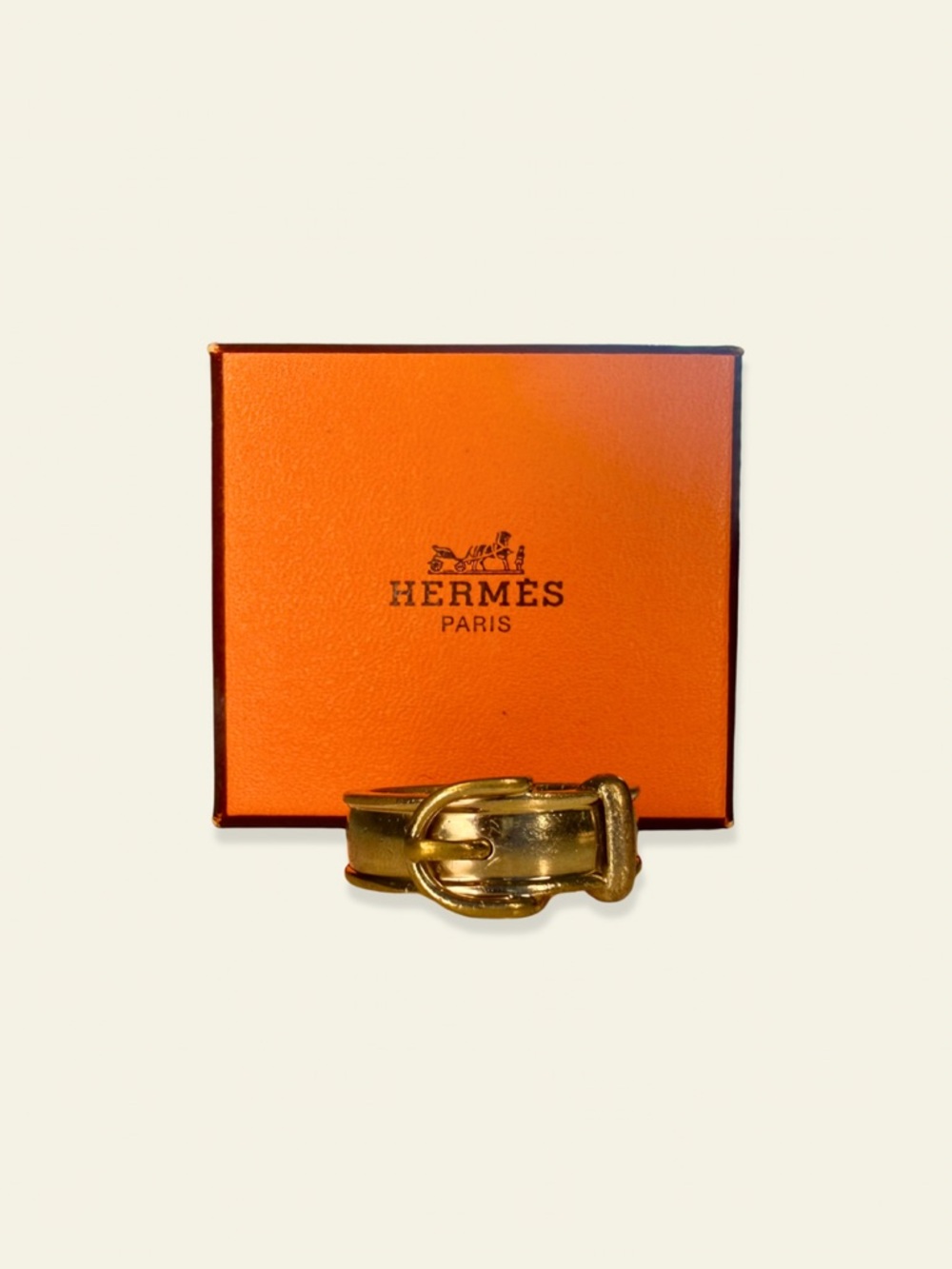 Hermès Ceinture Scarf Ring - Hallmarked Gold - Bijouterie Fantaisie - With Box